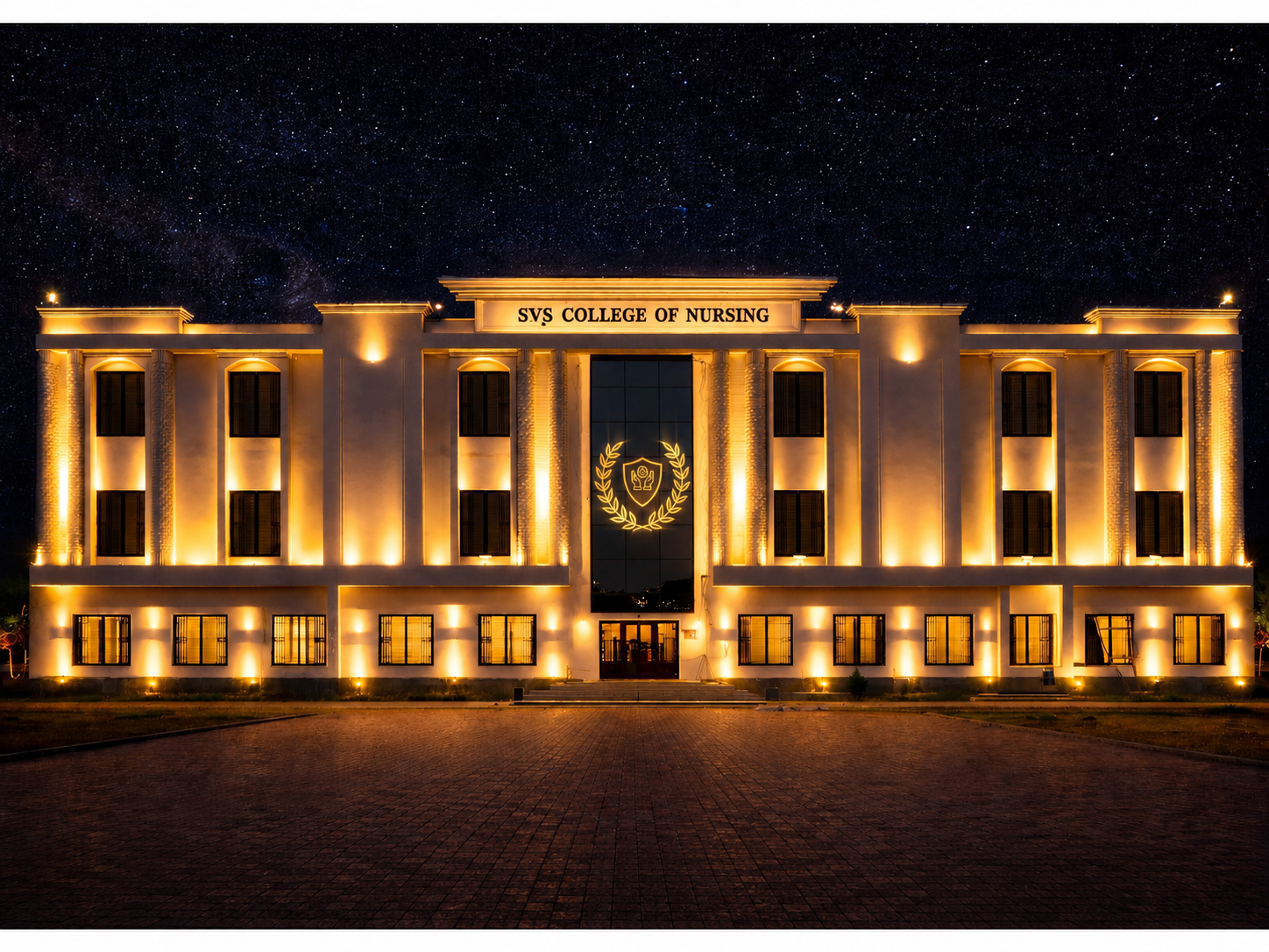 SVS College of Nursing campus at night